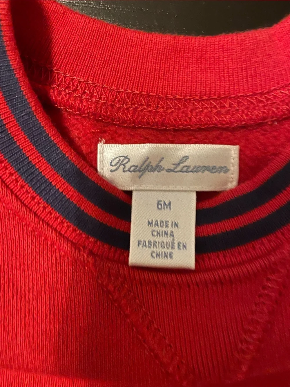 Ralph Lauren Red Crewneck Baby Sweatshirt with Blue Pony Accent